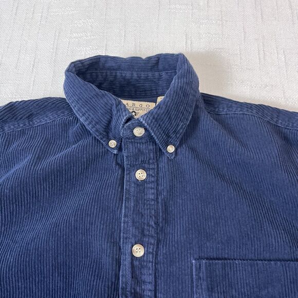 90s Fargo Corduroy Button Down Shirt M-L Vintage Blue Wide Wale Outdoors Grunge - Picture 7 of 7